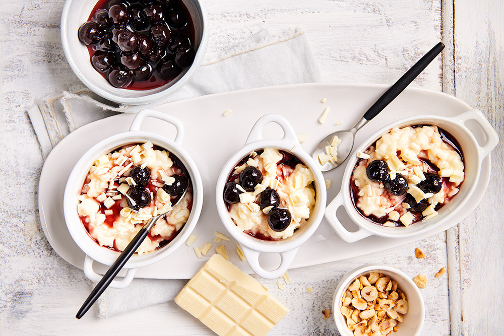 RISOTTO DOLCE MET AMARENEN EN WITTE CHOCOLADE