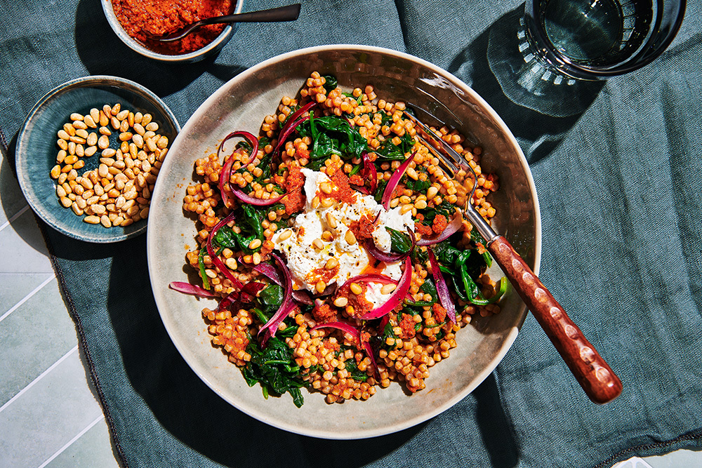753 Lassie Volkoren parelcouscous Parelcouscous met spinazie rode pesto ricotta liggend beeld