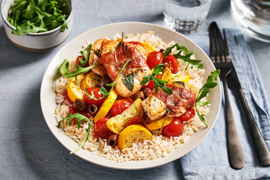 kipsaltimbocca met tomaatjes en courgette