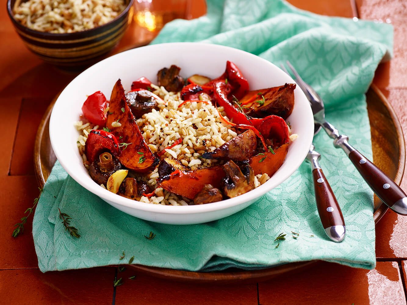 GROENTESTOOF VAN ZOETE AARDAPPEL EN CHAMPIGNONS