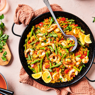 Paprikapaella met garnalen