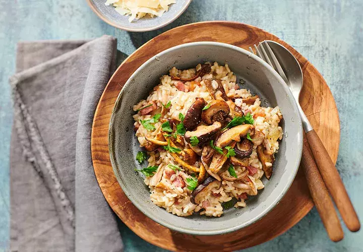 paddenstoelenrisotto met spekjes